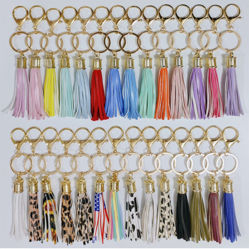 Wholesale Leopard Color Leather Tassel Keychain