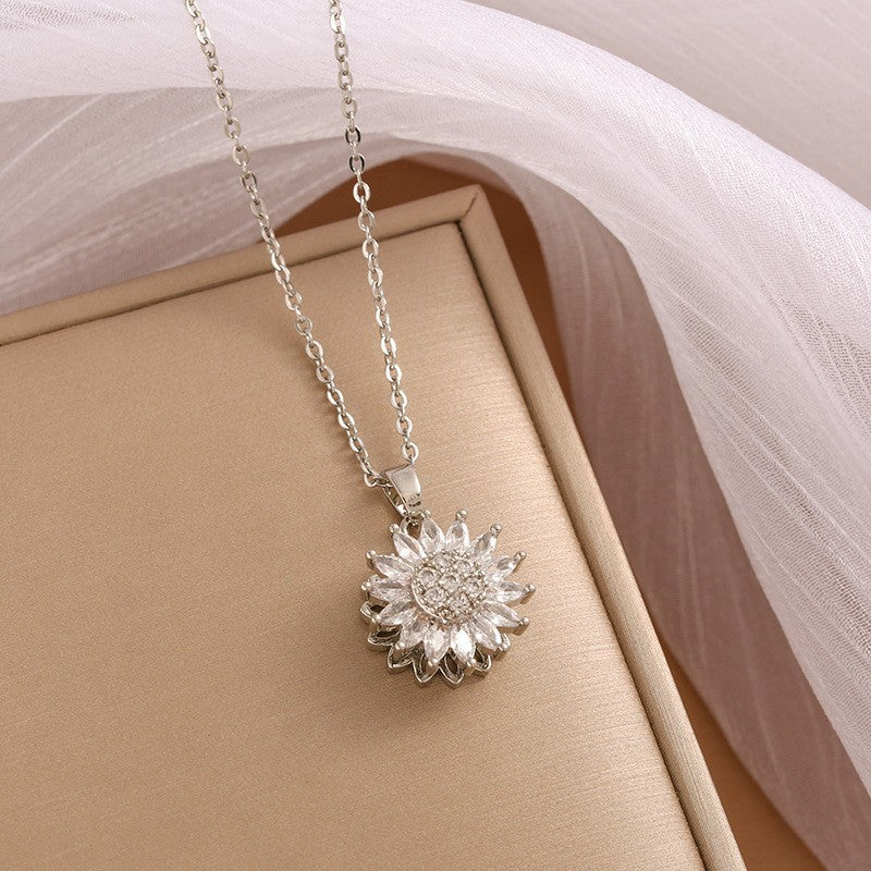 Wholesale Sunflower Necklaces Stainless Steel Necklace Inlaid Pendant Clavicle Chain ACC-NE-YanZhi001