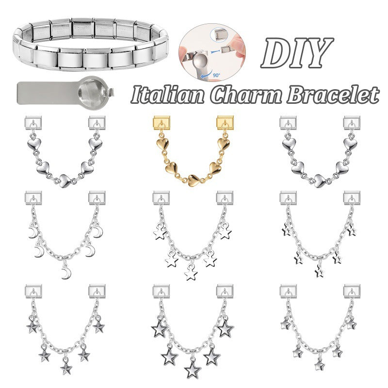 Wholesale 9mm Italian Charm Starter Bracelets DIY Double Hanger Stainless Steel Composable Bracelet