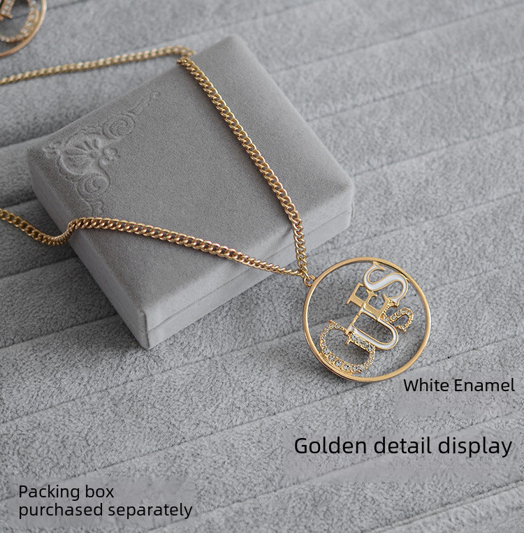 Wholesale round letter hollow colored glaze enamel gemstone necklace