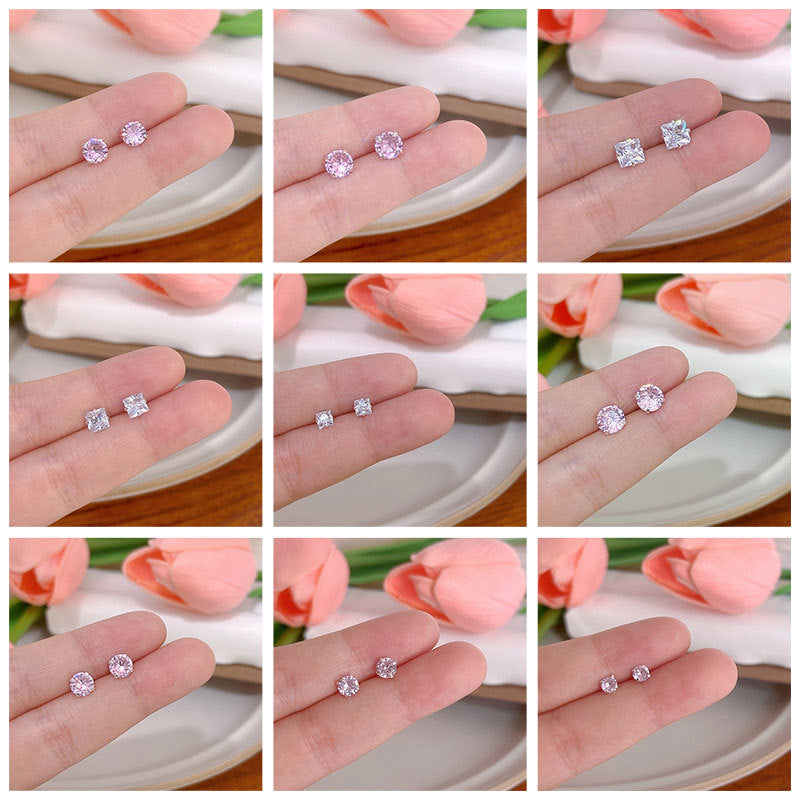 Wholesale Mini Zircon Earrings Silver Needle 925 Earrings Round Square Four-claw Earrings ACC-ES-ZhiShifang006