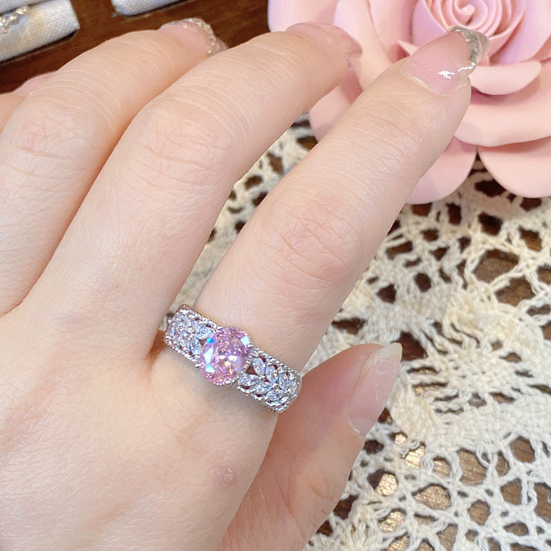 Wholesale Luminous Pink Gemstone Ring 18K Gold Plated Sweet Ring Adjustable Rings ACC-RS-GeLeisi001