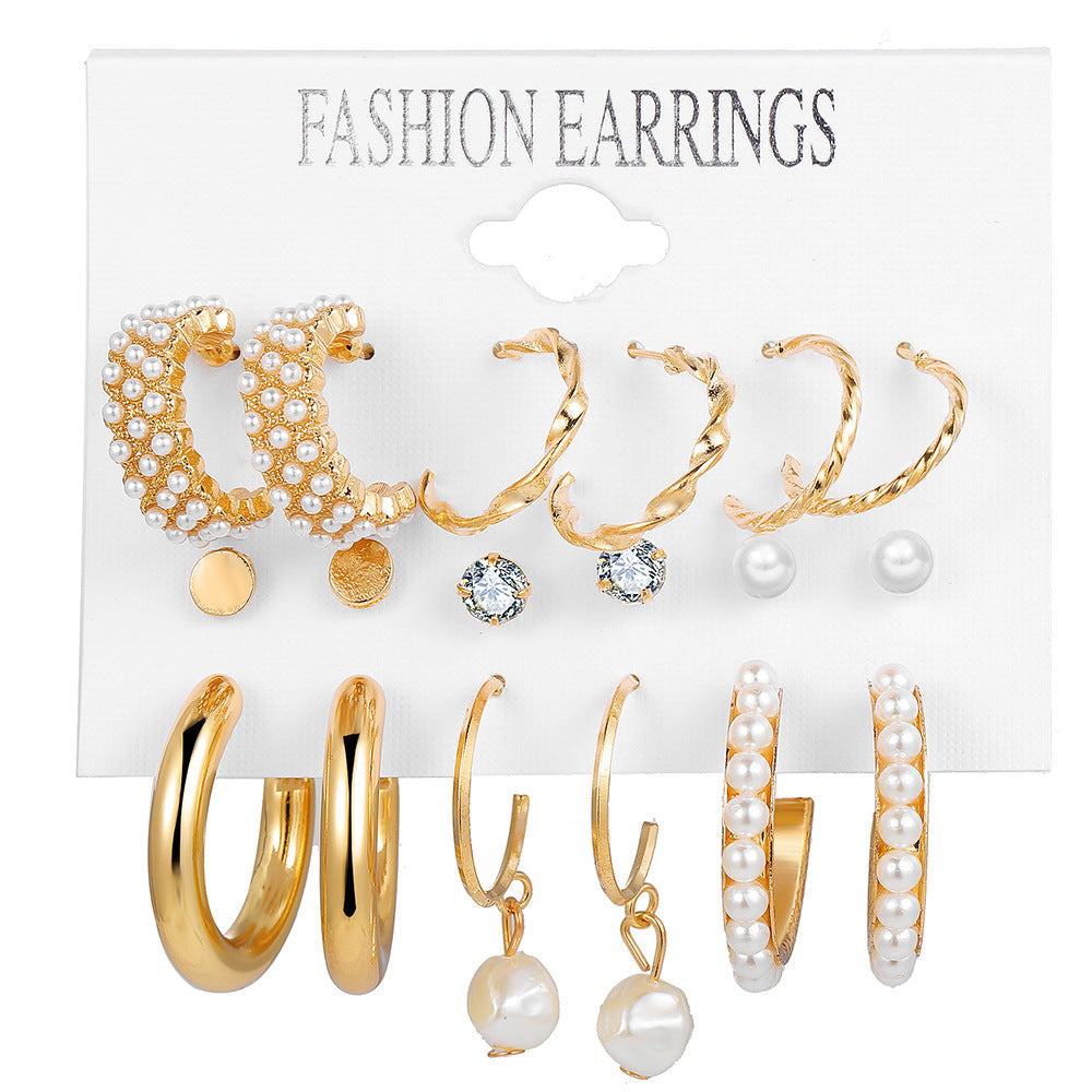Wholesale French Vintage Gold Earring Set with Pearls 6 Pieces ACC-ES-HZS001