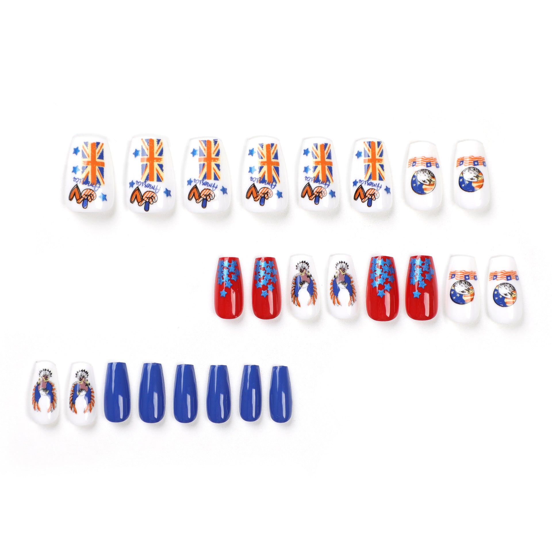 Wholesale 24 Pieces/box American Independence Day Short Wearable Press-on Nails Kits ACC-NS-LeFan007