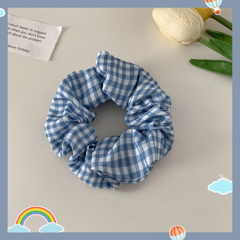Wholesale Blue Plaid Hair Rope Floral Polka Dot Hair Ring Hair Scrunchies ACC-HS-Weim003