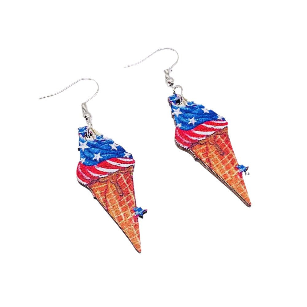 Wholesale Independence Day Earrings Pentagram Ice Cream Print Wooden Earrings ACC-ES-SuSheng002