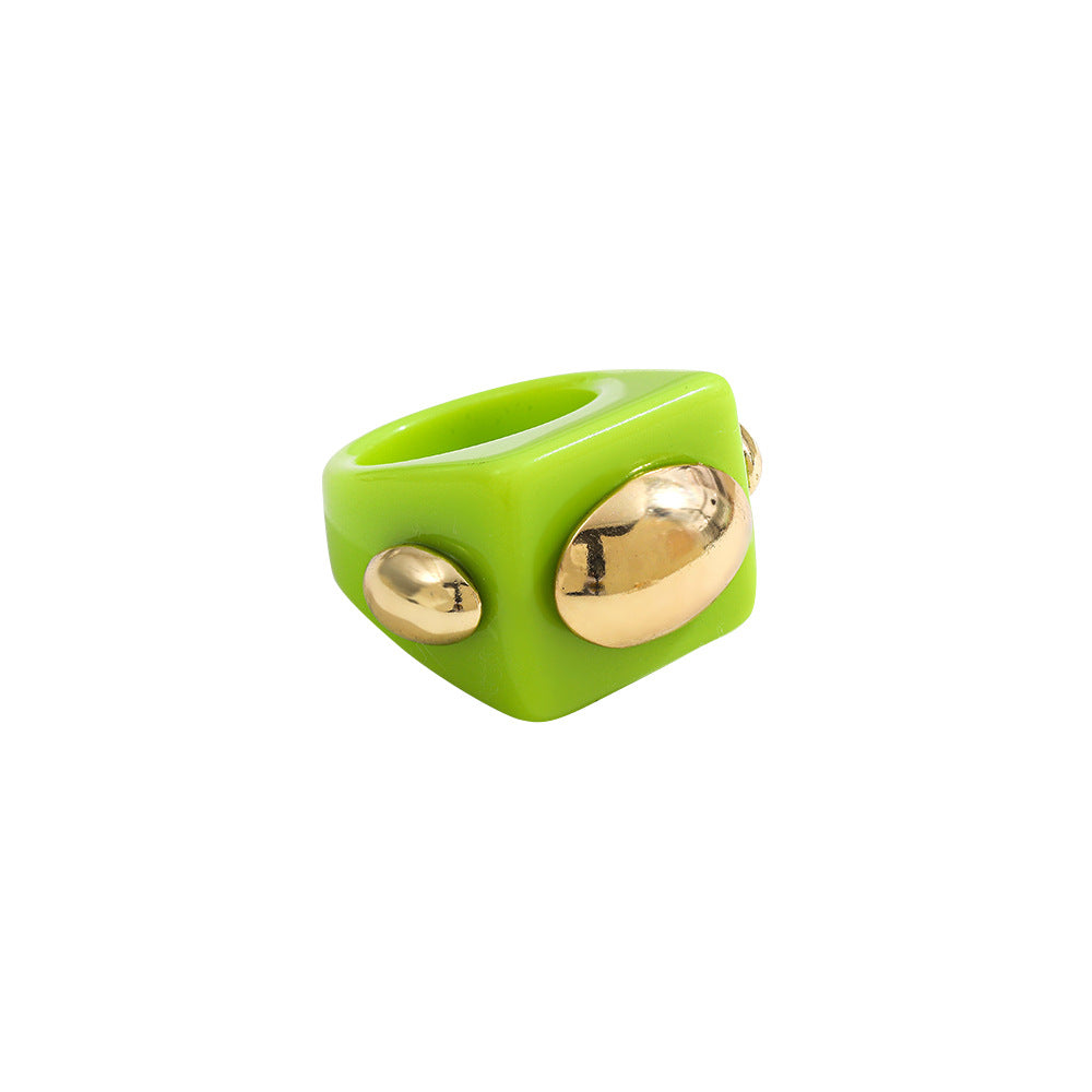 Wholesale resin ring golden diamond candy color geometric  ring