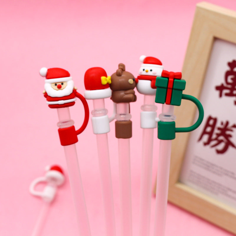 Wholesale Trendy Christmas Silicone Straw Caps Cartoon Party Straw Toppers For 8Mm 10Mm Straws Resale
