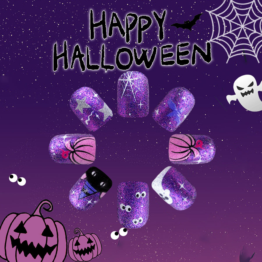 Wholesale 24 Pieces/box Halloween Short Purple Press-on Nails Kits Nail Stickers ACC-NS-GuaiXL116