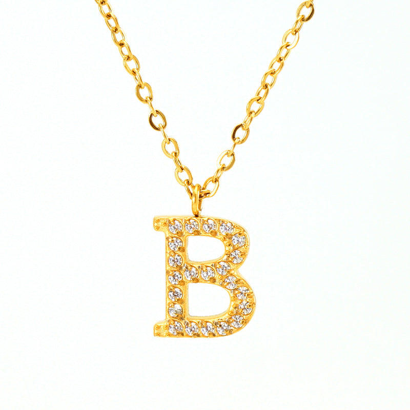 Wholesale  titanium steel diamond letter necklace English clavicle chain