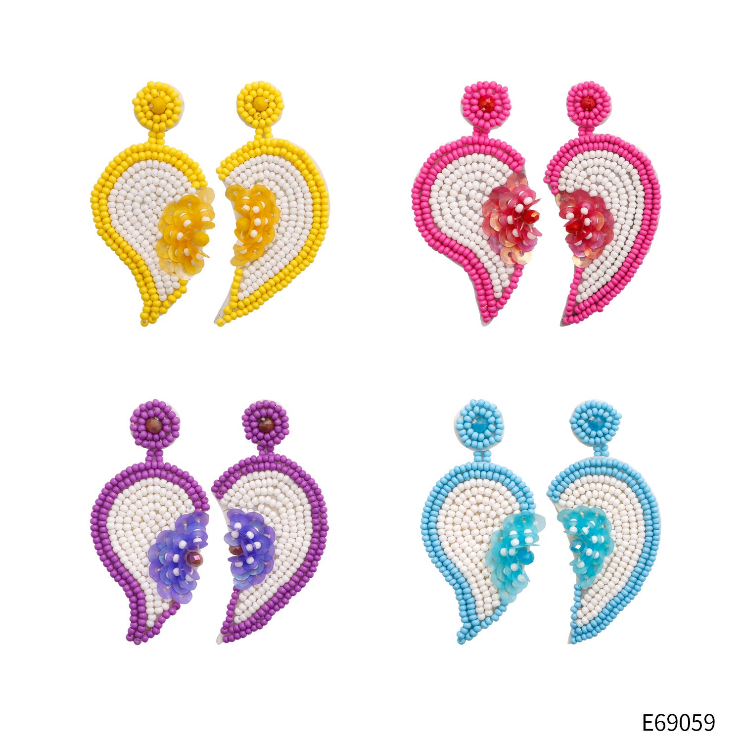 Wholesale Handmade Bead Earrings Love Heart Flower Holiday Style Rice Bead Earrings  ACC-ES-JieMi008