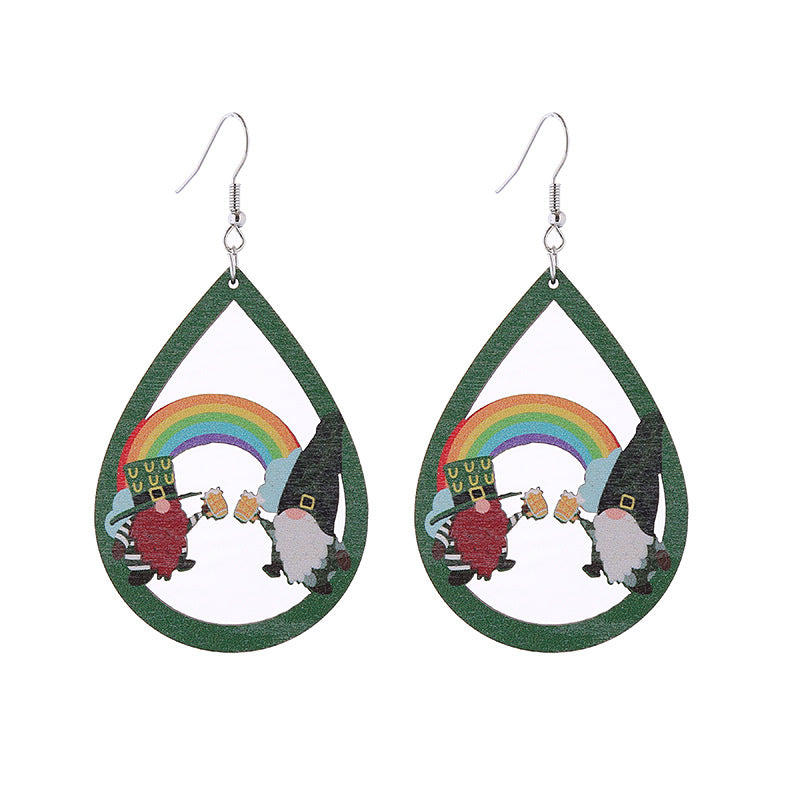 Wholesale Cross Mirror St. Patrick's Day Wood Earrings