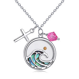 Wholesale Cross Round Wave Mustard Seed Stainless Steel Pendant Necklace