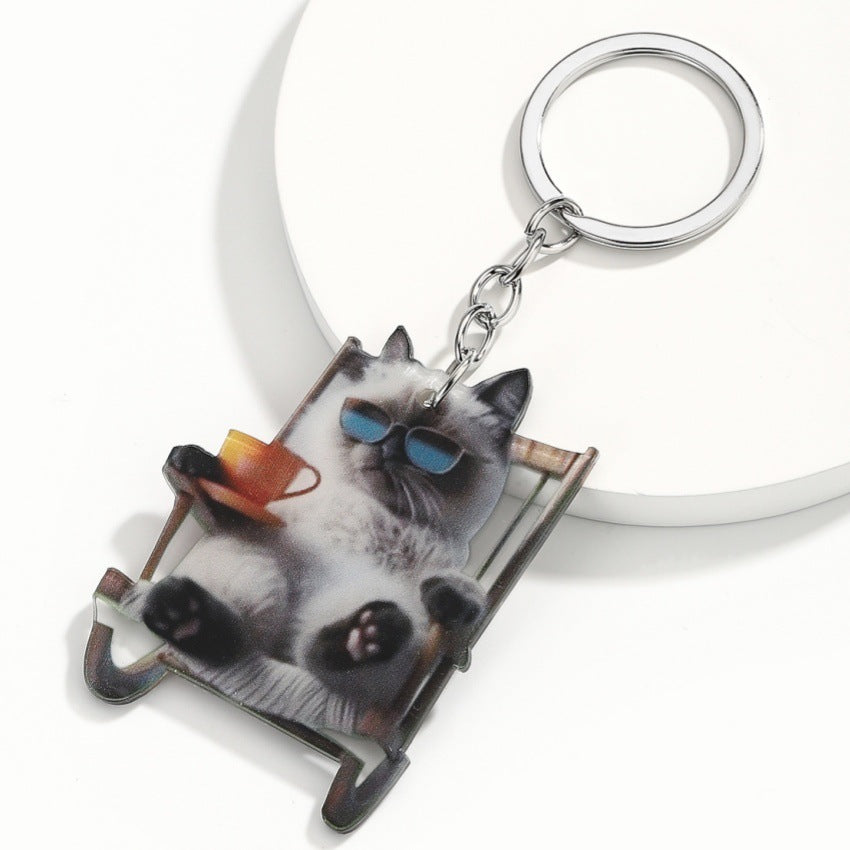 Wholesale Cute acrylic rocking chair kitten keychain