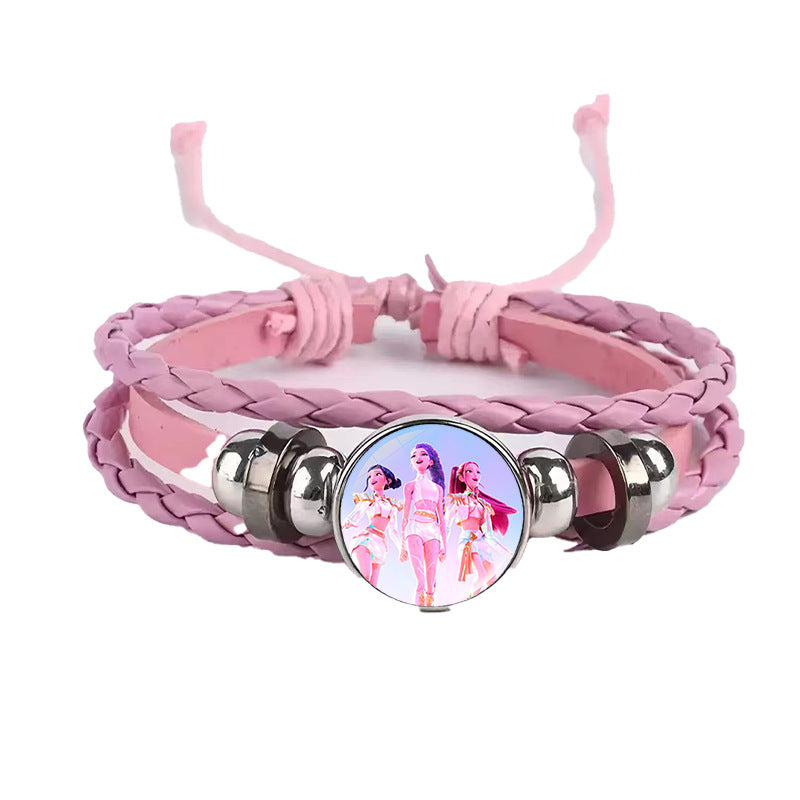 Wholesale Demon Hunters Time Gem Bracelet Couple Leather Braided Black Bracelet kpop