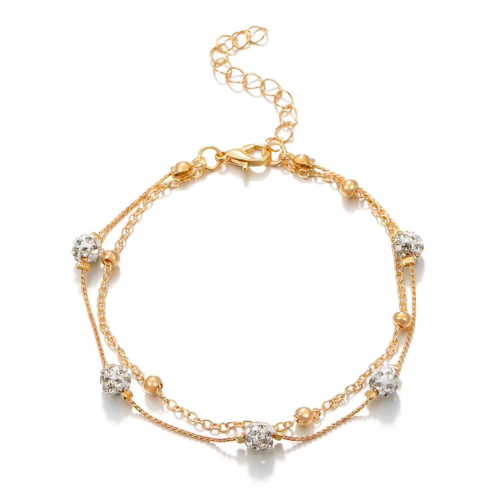 Wholesale Double-layer Shambhala diamond ball crystal anklet