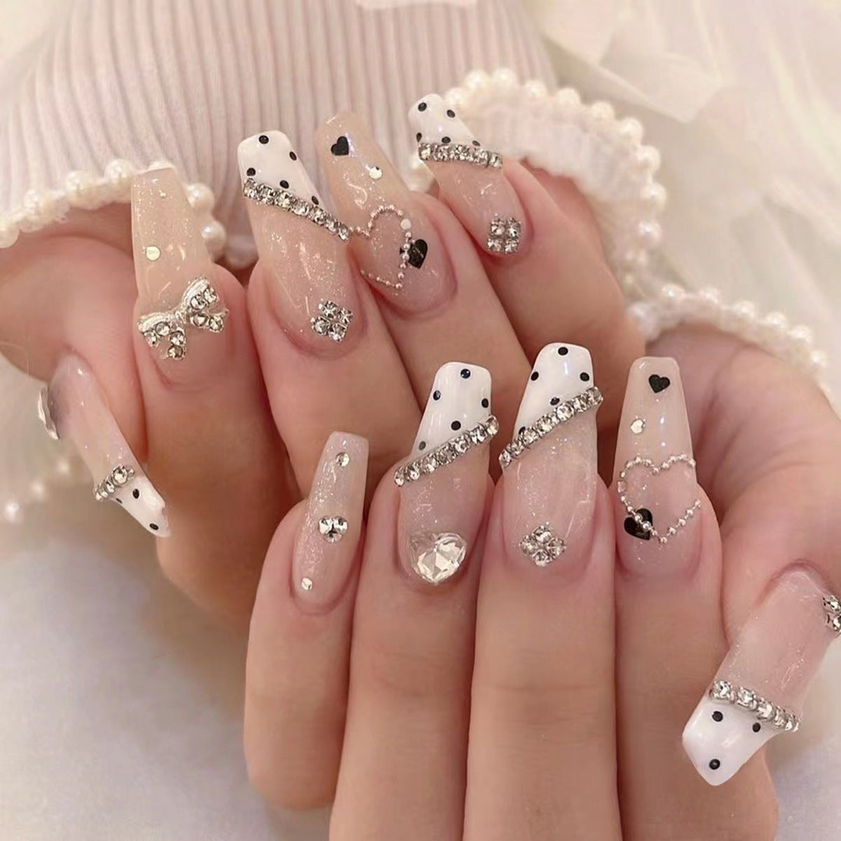 Wholesale 24 Pieces/box Bowknot Cow Pattern Polka Dot Nails Kits Nail Stickers ACC-NS-LeFan195