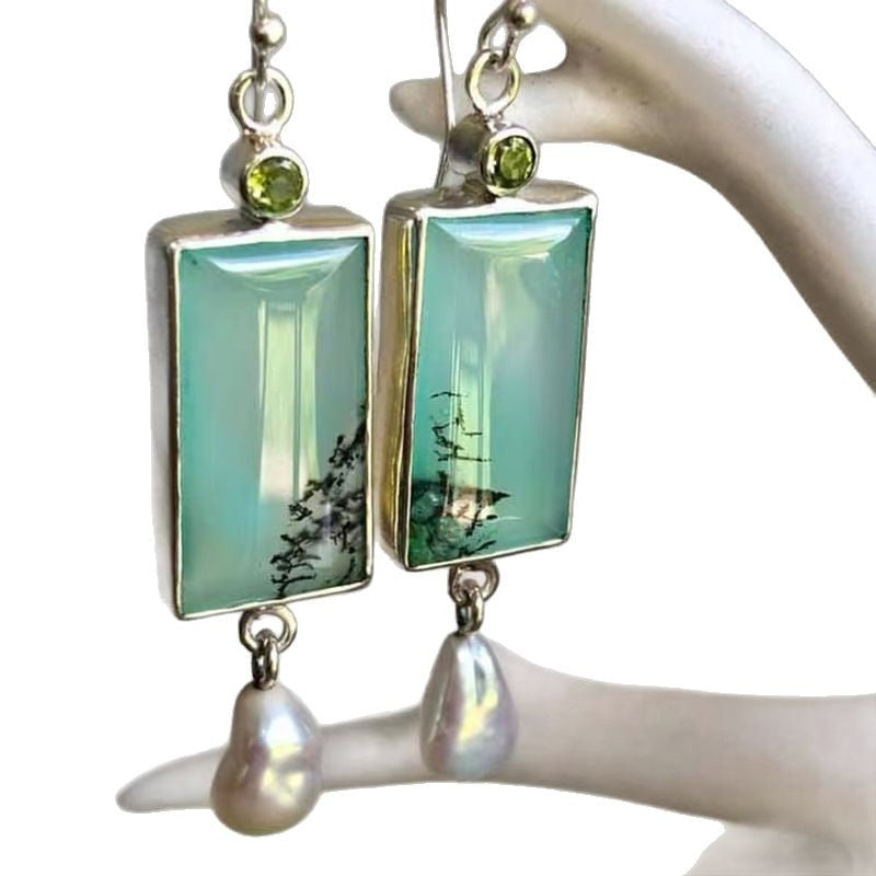 Wholesale  Retro Geometric Blue Opal Distinctive Earrings