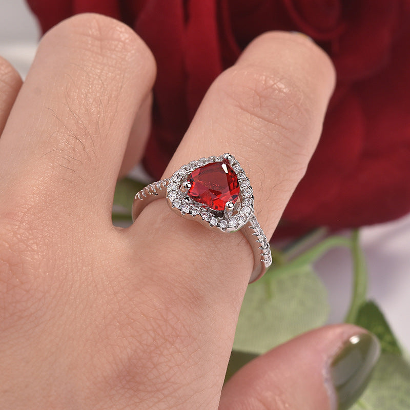 Wholesale Red Heart Shaped Ruby Colored Rings