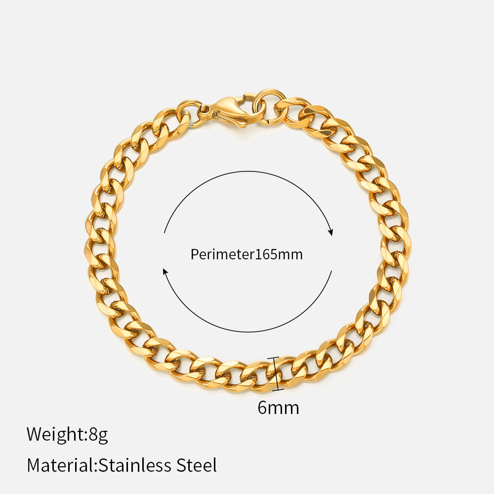 Wholesale  Stainless Steel Bracelets Real Gold Electroplating Smooth  Cuban Chain