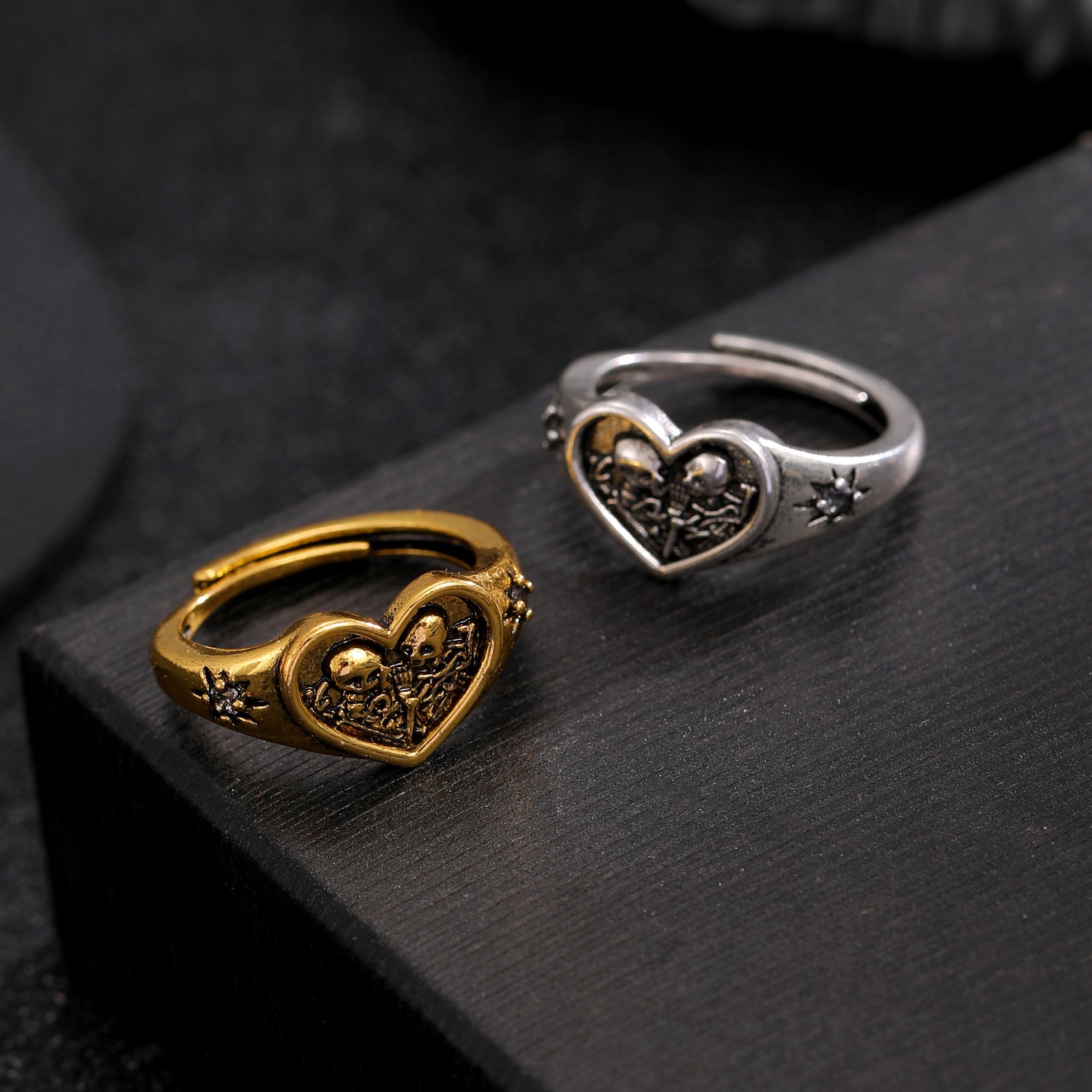 Wholesale Gothic Skull Heart Ring Copper Electroplated Fashion Accessory for