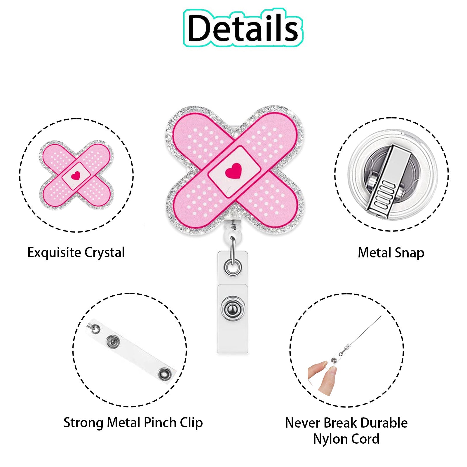 Wholesale Pink Acrylic Retractable Badge Reel for Medical Staff Everyday ID Card Holder