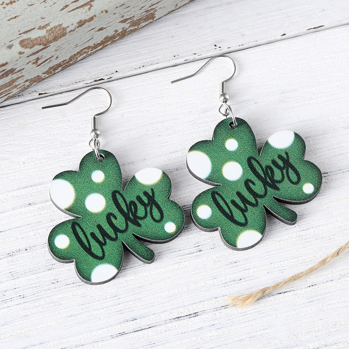 Wholesale St. Patrick's Day Green Clover Lucky Pendant Earrings