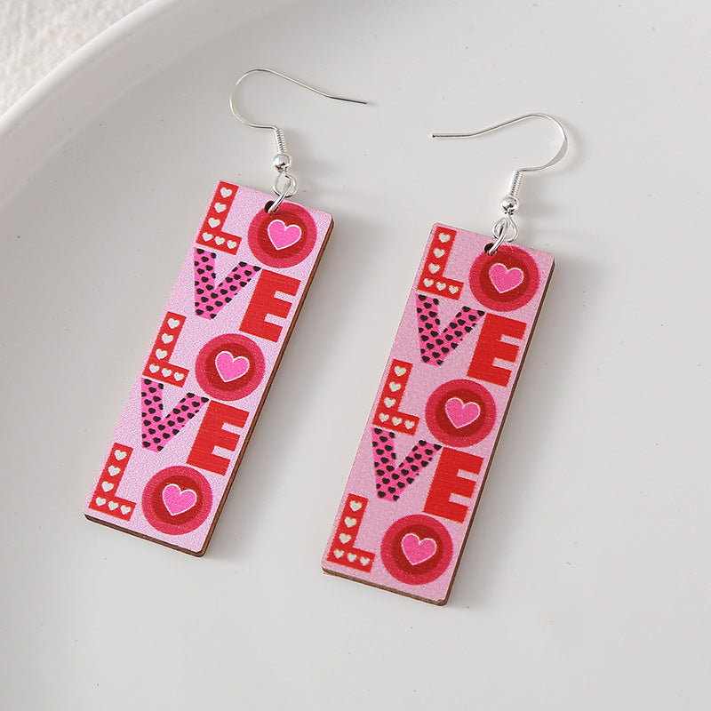 Wholesale  Valentine' s Day  LOVE heart balloon wood earrings
