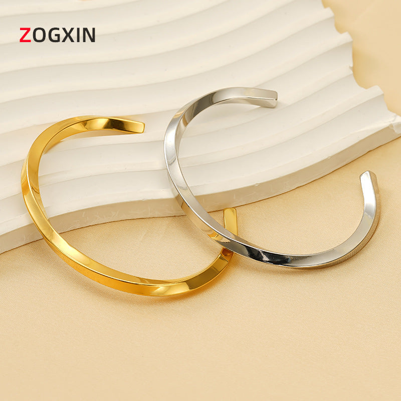 Wholesale Stainless steel Plated Real Gold Twisted Open Bracelet