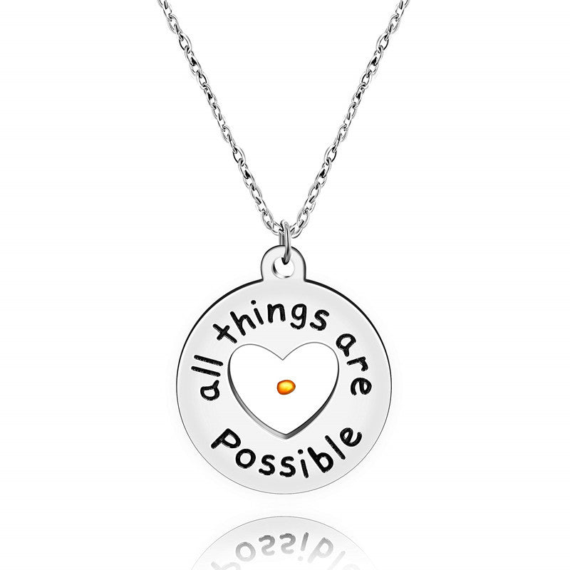 Wholesale stainless steel round lettering mustard seed pendant necklace