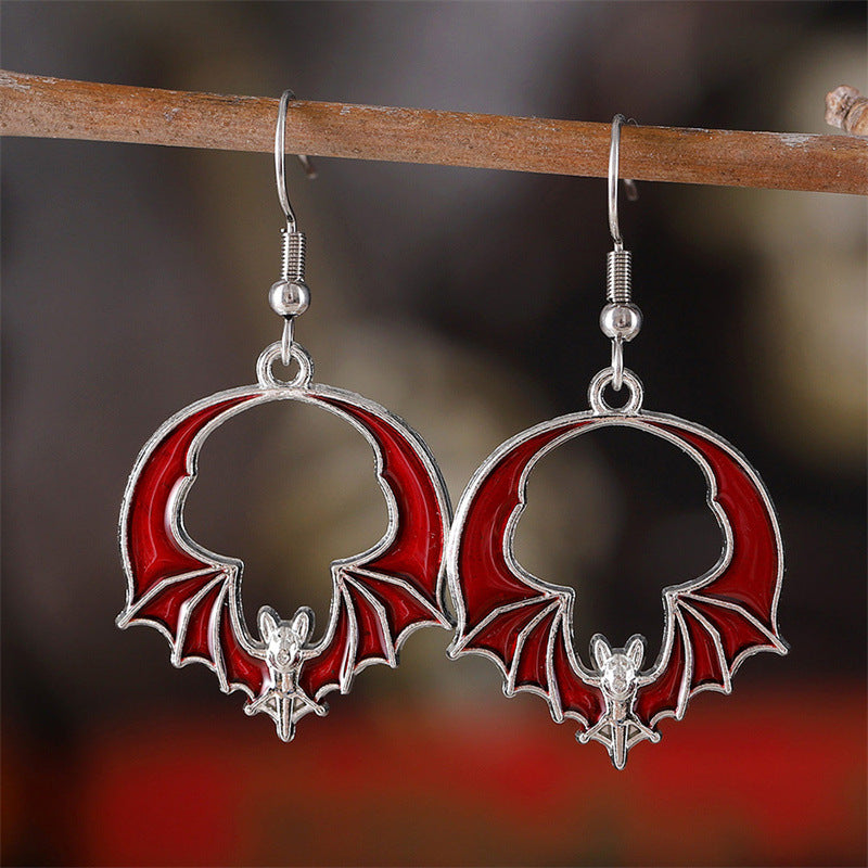 Wholesale Zinc Alloy Bat Earrings Exaggerated Red Black  Fashion Accessory