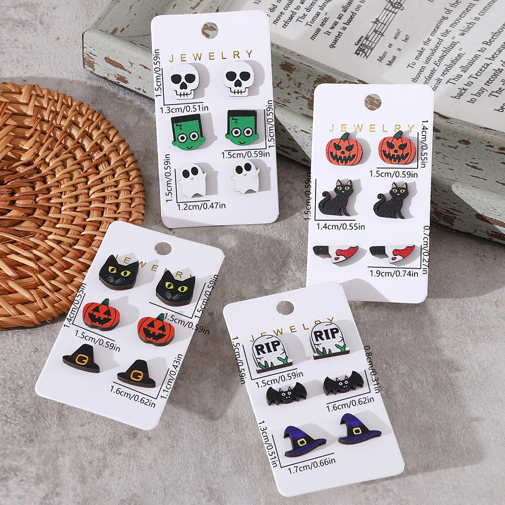 Wholesale Halloween Bat Pumpkin Black Cat Skull Ghost Earrings