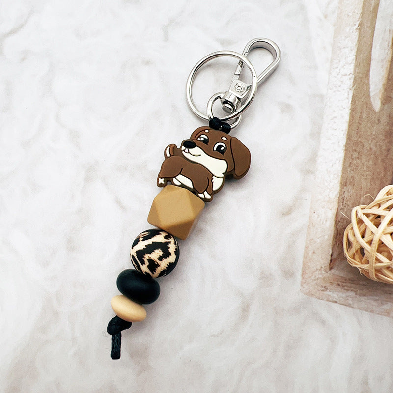 Wholesale Cute Puppy Silicone Beaded Keychain ACC-KC-JiuYa002