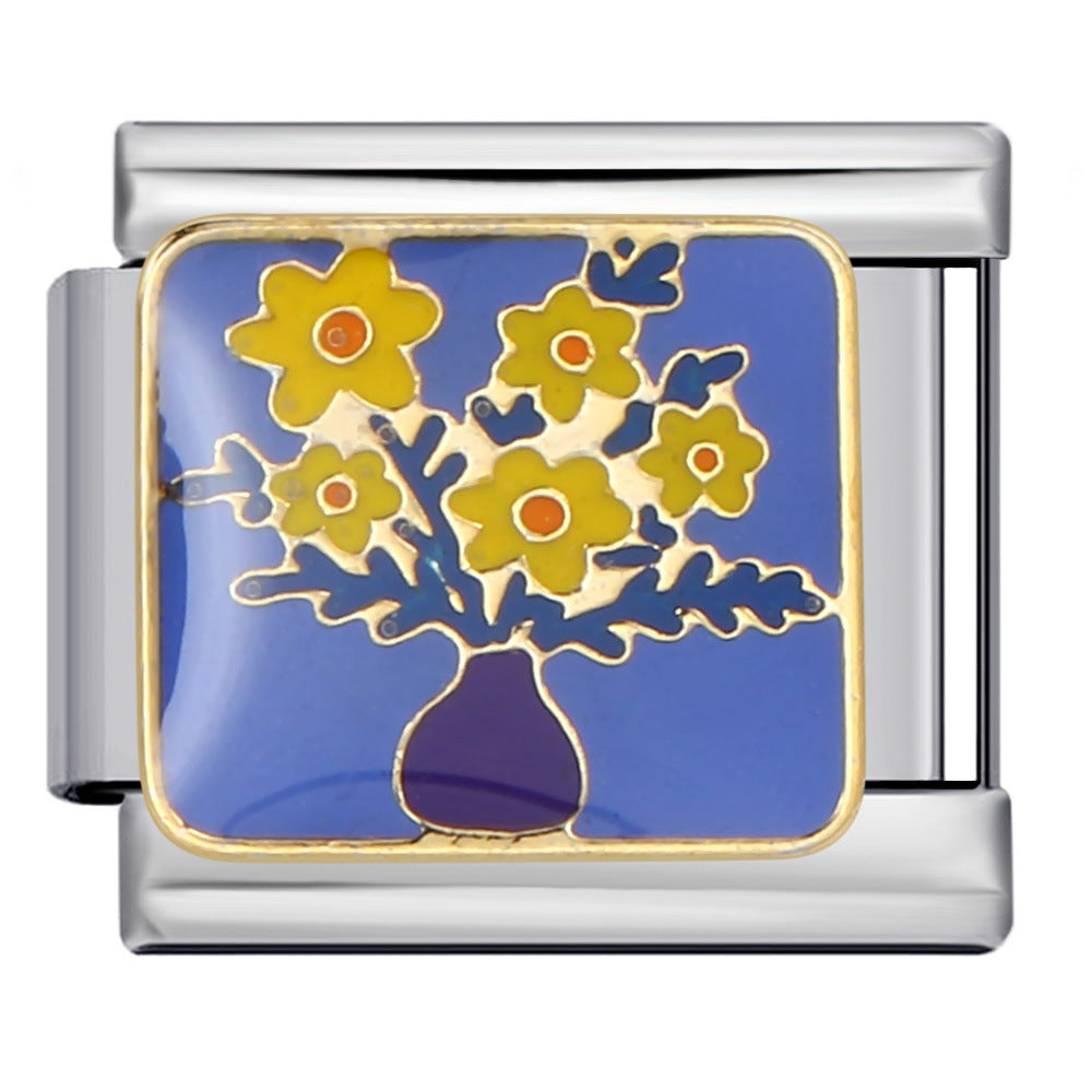 Wholesale Italian Charm Bracelet  flower pattern strap Stainless Steel Composable Bracelet