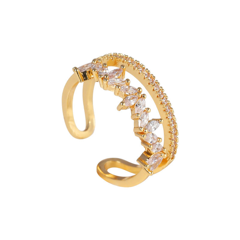 Wholesale Chic Sparkling Geometric Ring For Women Copper Electroplated Adjustable Jewelry Accessory For Everyday Wear