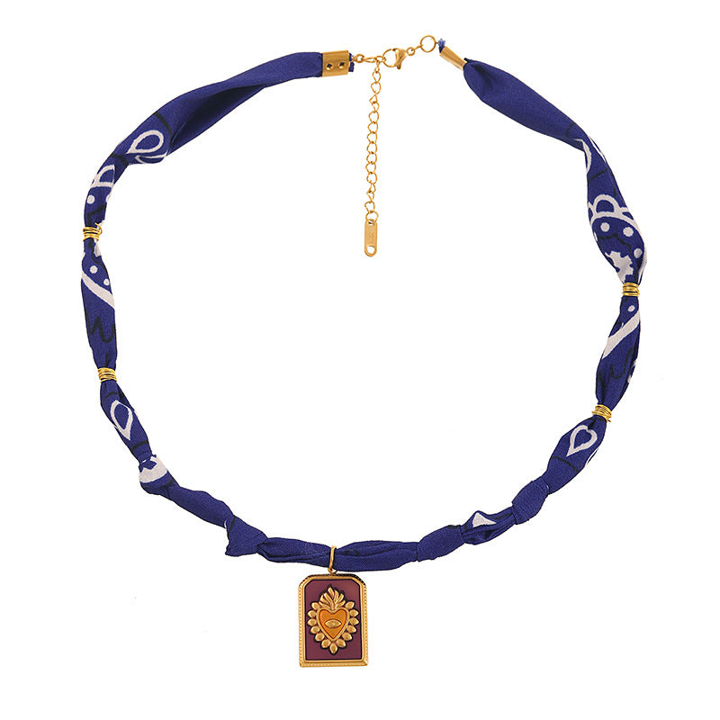 Wholesale titanium steel leopard print fabric necklace