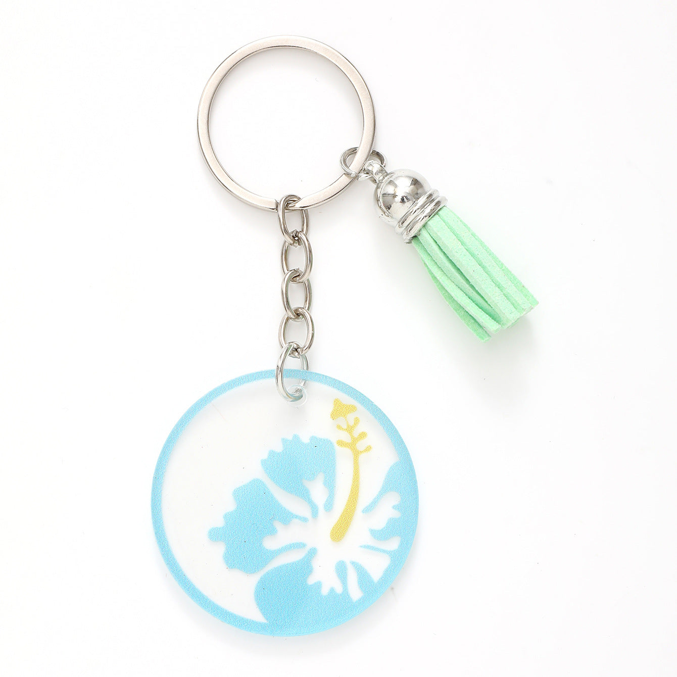 Wholesale Flower Leaves Green Tassel Acrylic Keychain ACC-KC-YTian007