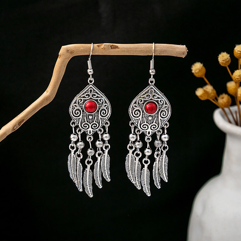 Wholesale Alloy Drop Earrings,  Red Tassel Bohemian Style,  Boutique Resale Jewelry Accessory
