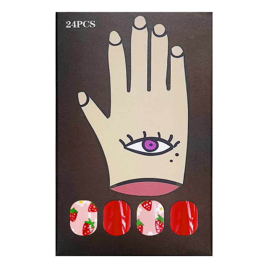 Wholesale 24 Pieces/box Strawberry Flower Manicure Press-on Nails Kits Nail Stickers ACC-NS-GuaiXL027