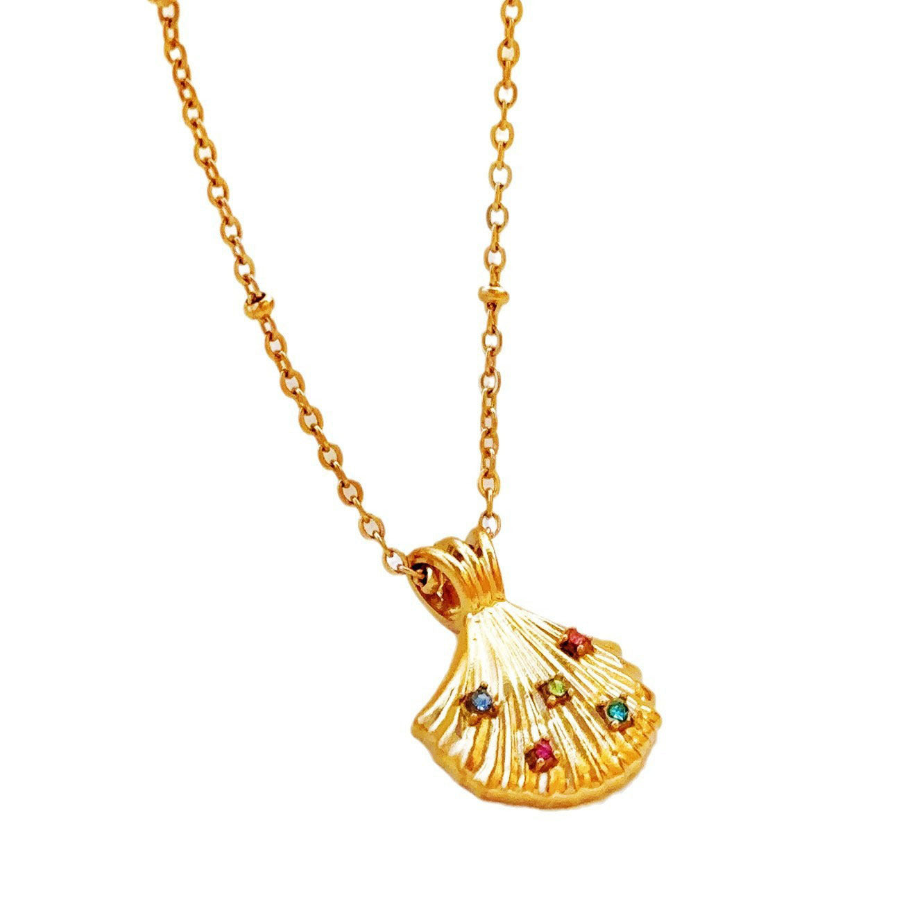 Wholesale 18K Gold Titanium Steel Inlaid Scallop Pendant Necklace