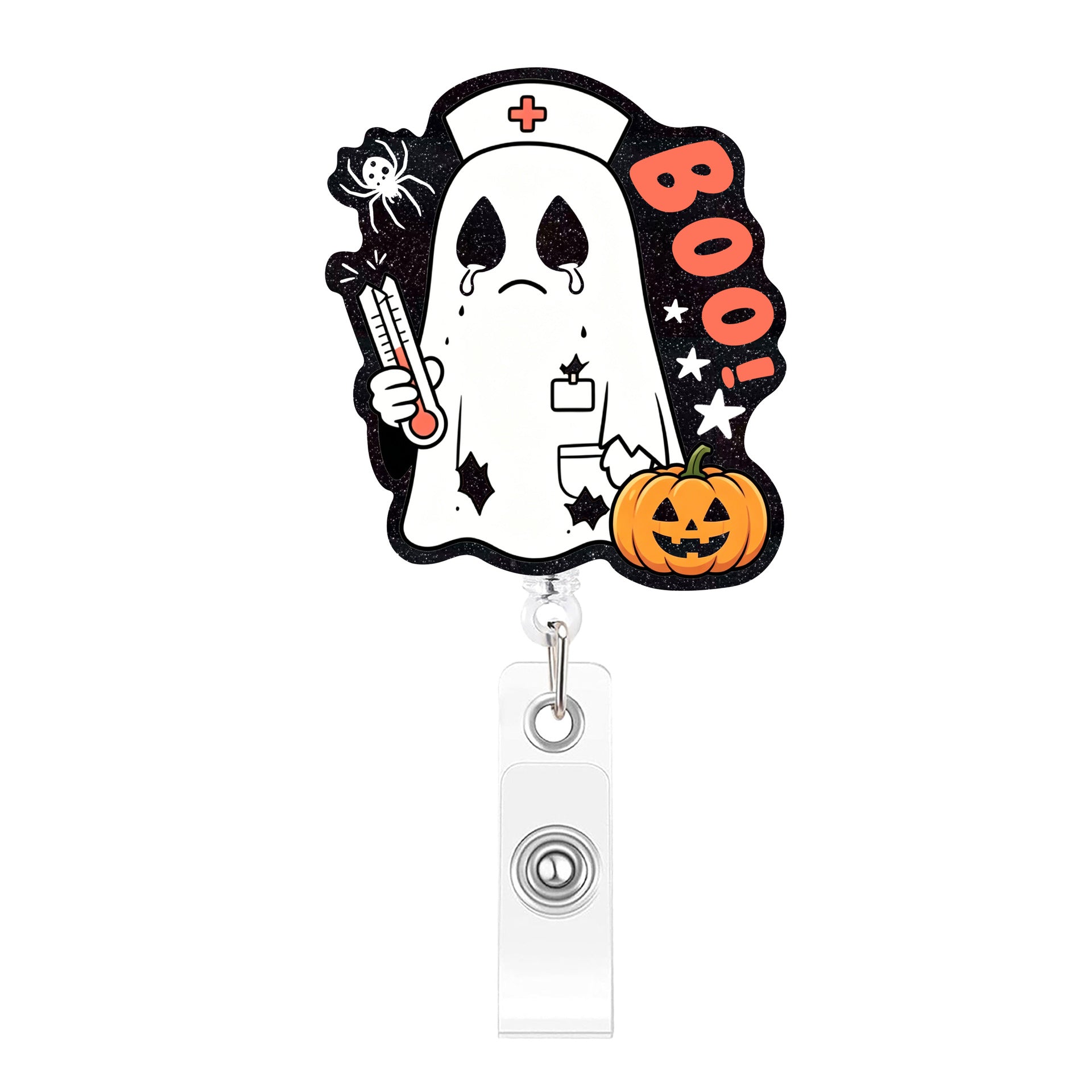 Wholesale  Boo Crew Ghost Nurse Retractable Badge Reel Fun Acrylic Charm For Keys Or ID Badge Boutique Resale Gift