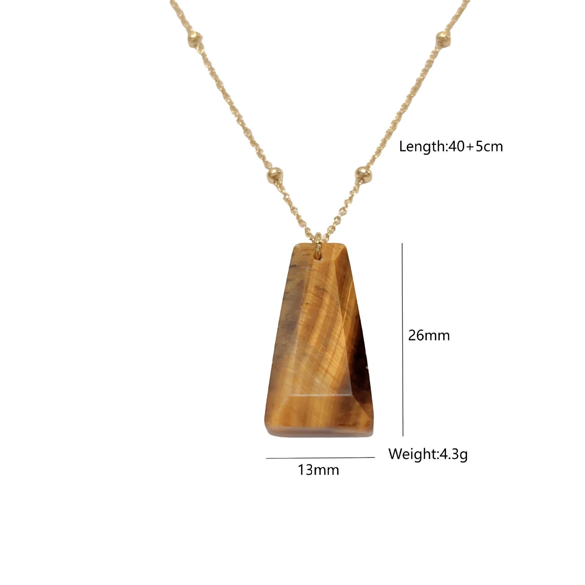 Wholesale Stainless steel natural stone cut trapezoidal geometric pendant necklace