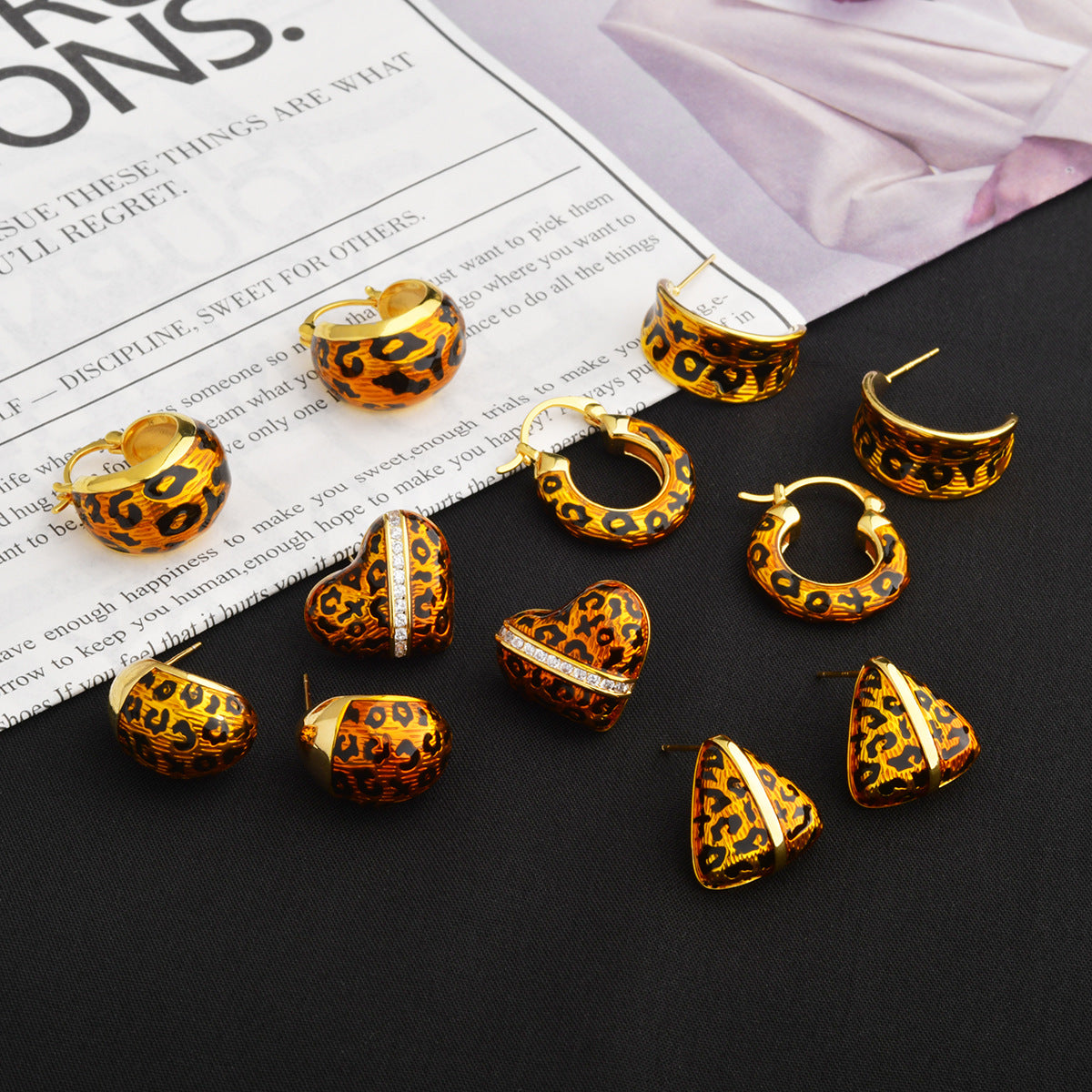 Wholesale Oil Dripping Leopard Print Earrings