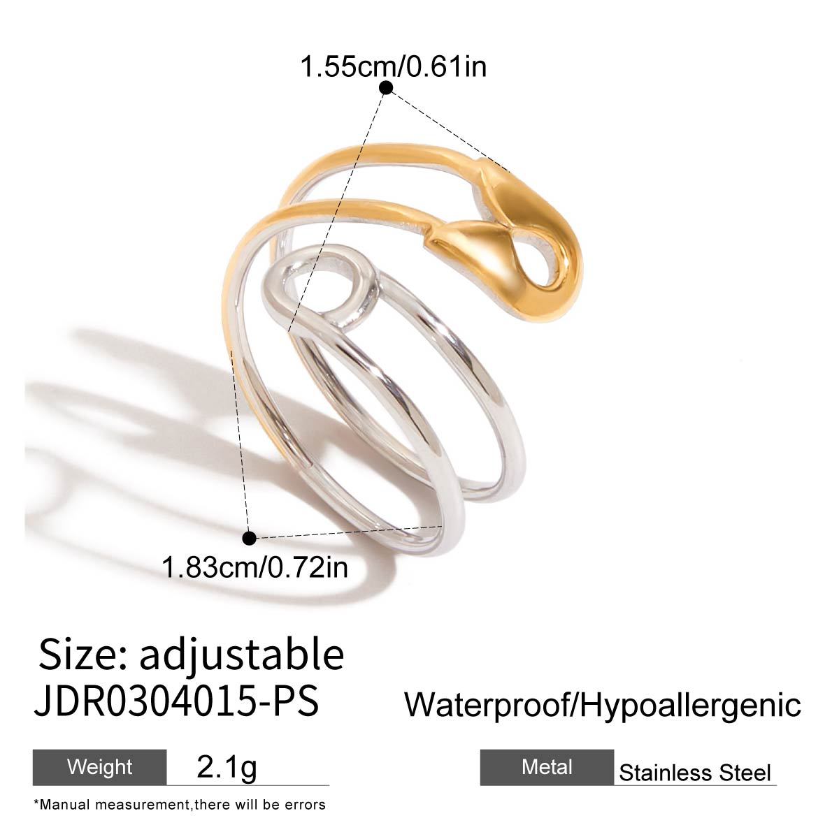 Wholesale 18K Gold Stainless Steel Paperclip Double Hollow Adjustable Opening Ring