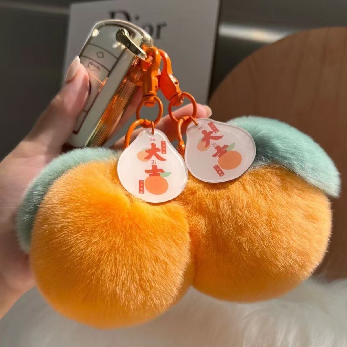 Wholesale National Trend Orange Plush Car Key Pendant Good Luck Gift Fashion Accessory