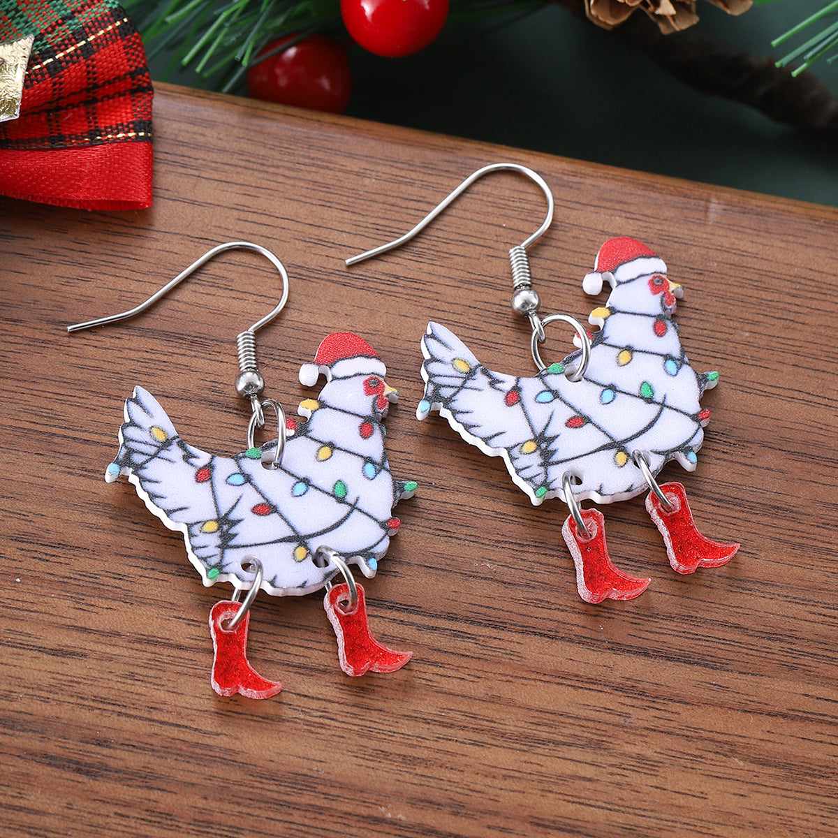 Wholesale Christmas lantern hen cowboy boots splicing pendant earrings