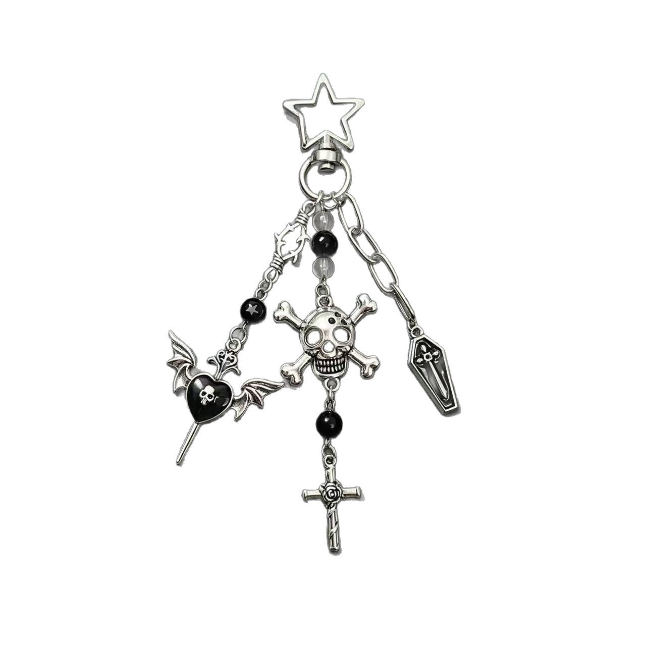 Wholesale Gothic Skull Cross Keychain Bag Charm Zinc Alloy Handmade Beaded Car Key Accessory for Punk Style Boutique Resale