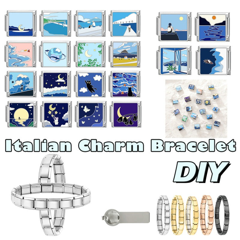 Wholesale 9mm Italian Charm Starter Bracelets DIY square Single Section Creative Stainless Steel Composable Bracelet