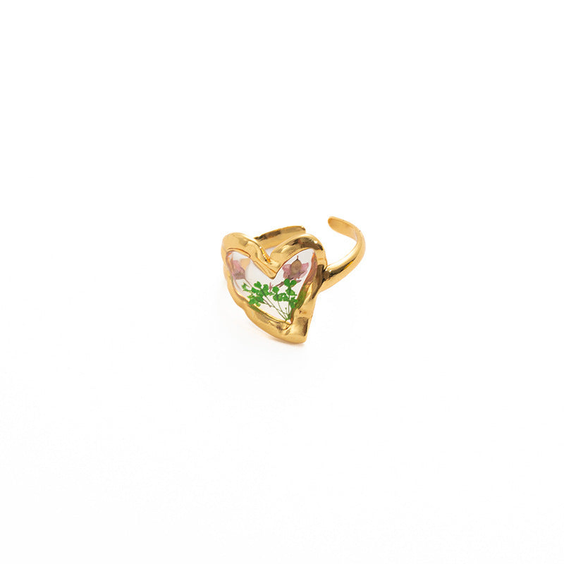 Wholesale Fresh Minimalist Heart Flower Ring in Titanium Steel Chic Fashion Accessory for Women