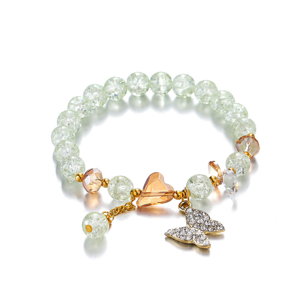 Wholesale Blue Butterfly Artificial Crystal Beaded Bracelet Chinese Style Chic Fashion Accessory Travel Souvenir Gift